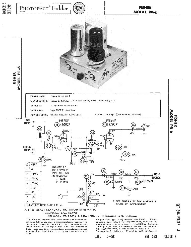 Fisher Model PR-6 vintage tube amplifier schematic