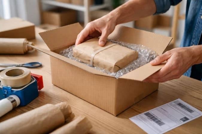 Carefully packed vintage radio ready for shipping